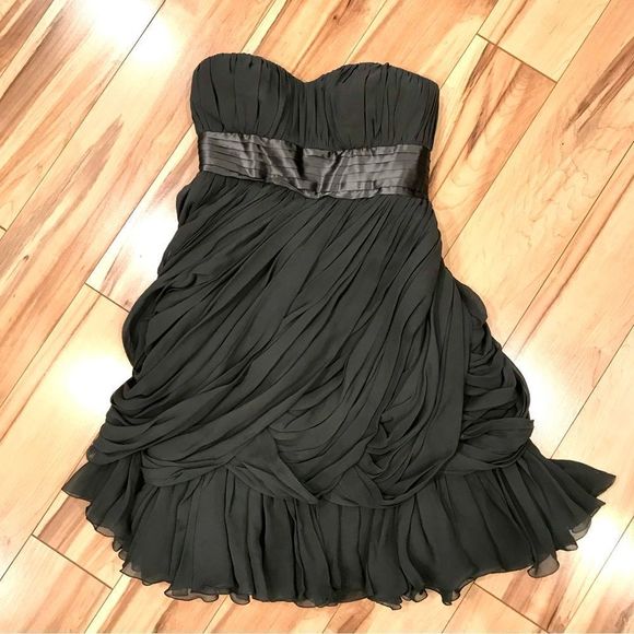 VIVIANNE TAM DRESS SILK GREY GRAY LAYERS FLOWY BABYDOLL SWEETHEART STRAPLESS - Picture 2 of 15